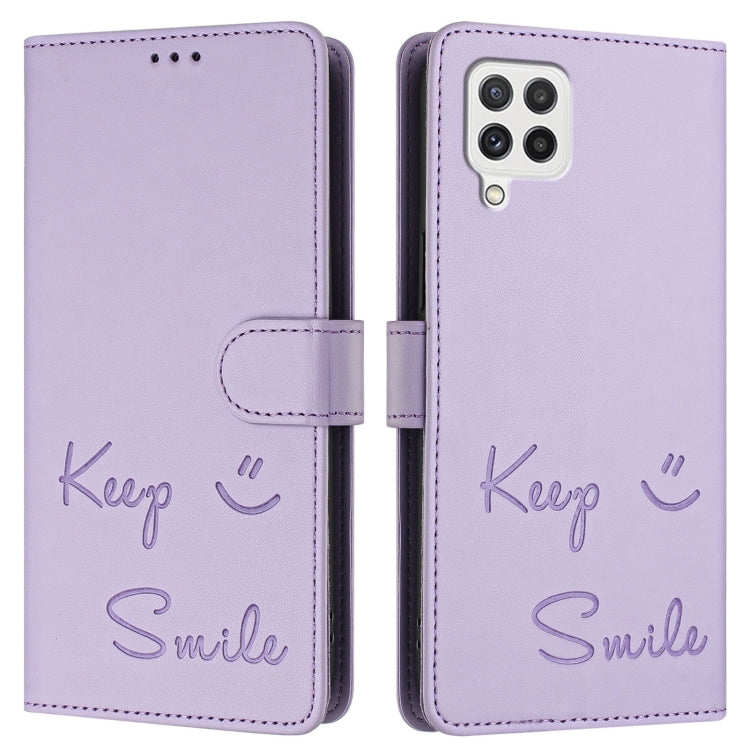 For Samsung Galaxy A22 4G Smile Embossing RFID Leather Phone Case