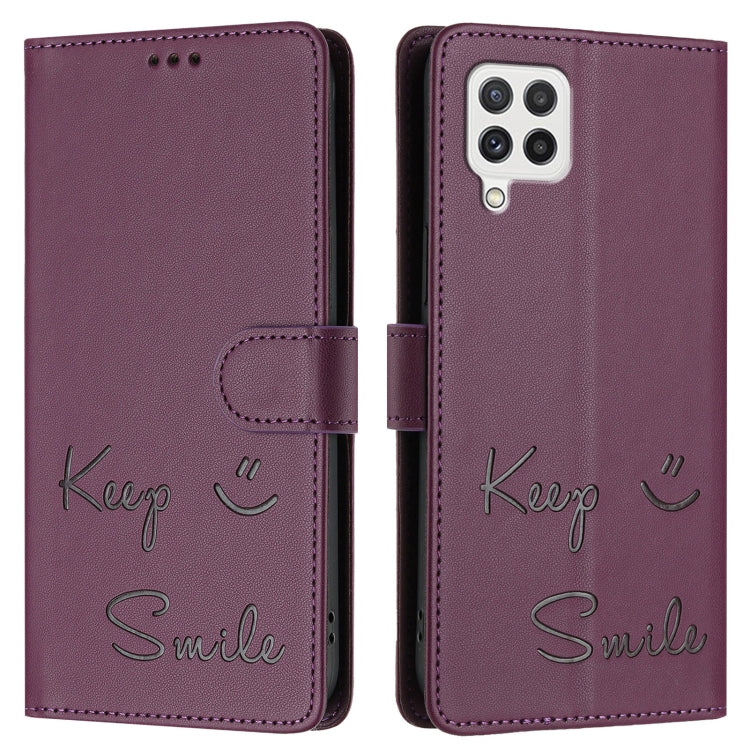 For Samsung Galaxy A22 4G Smile Embossing RFID Leather Phone Case