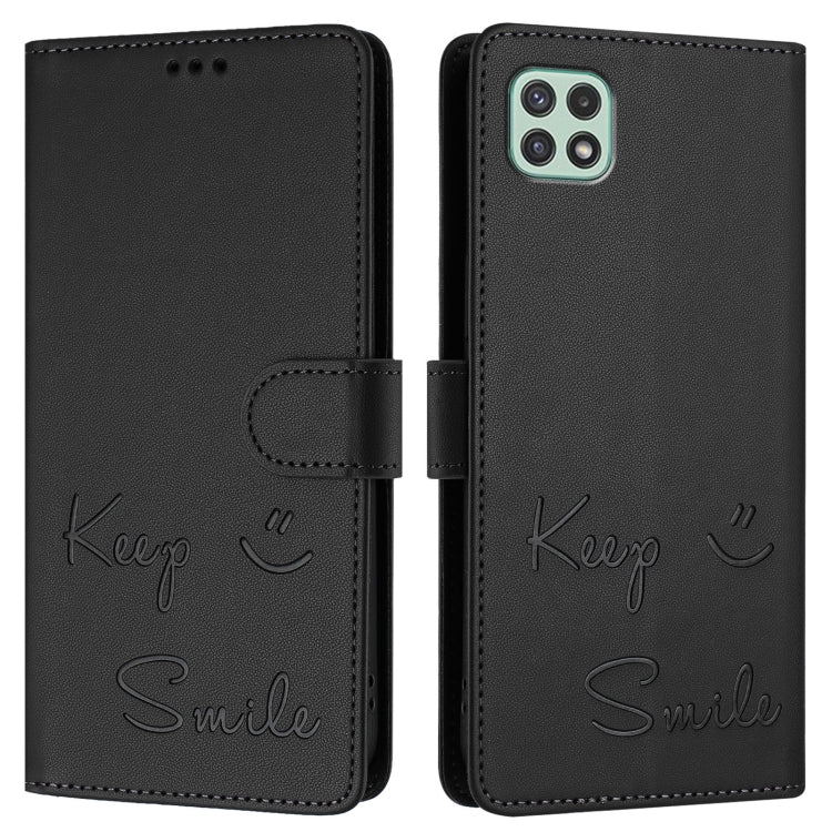 For Samsung Galaxy A22 5G / A22s / F42 5G Smile Embossing RFID Leather Phone Case