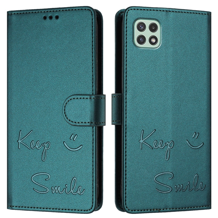 For Samsung Galaxy A22 5G / A22s / F42 5G Smile Embossing RFID Leather Phone Case