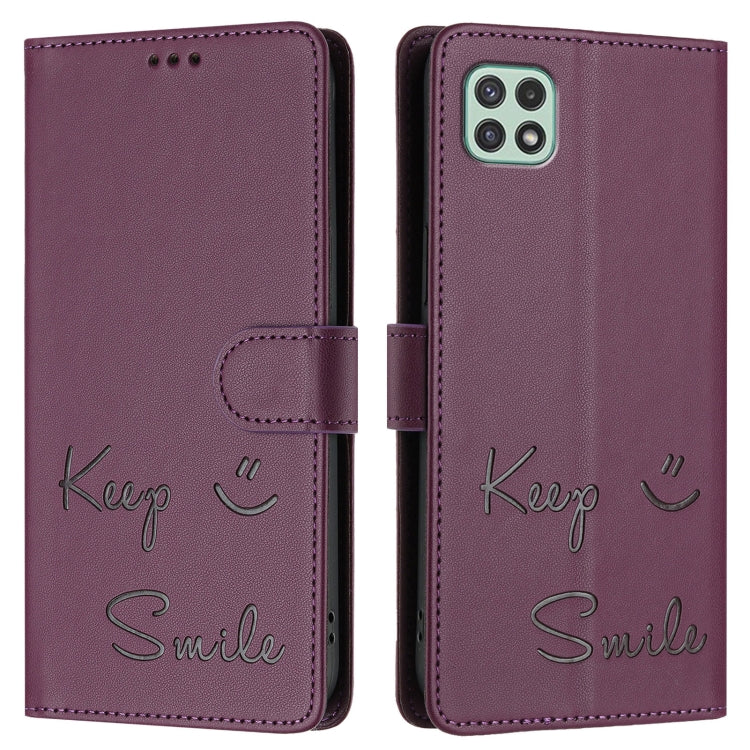 For Samsung Galaxy A22 5G / A22s / F42 5G Smile Embossing RFID Leather Phone Case
