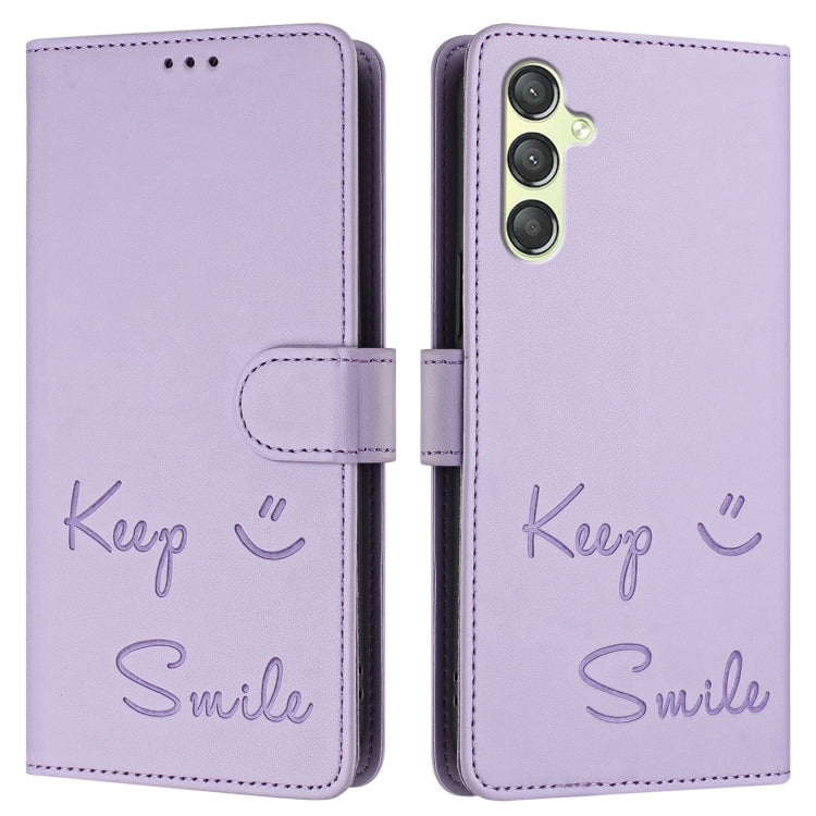 For Samsung Galaxy A24 4G Smile Embossing RFID Leather Phone Case