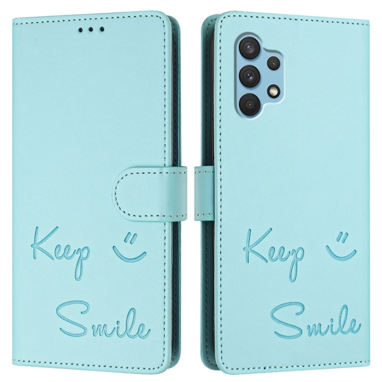 For Samsung Galaxy A32 4G Smile Embossing RFID Leather Phone Case