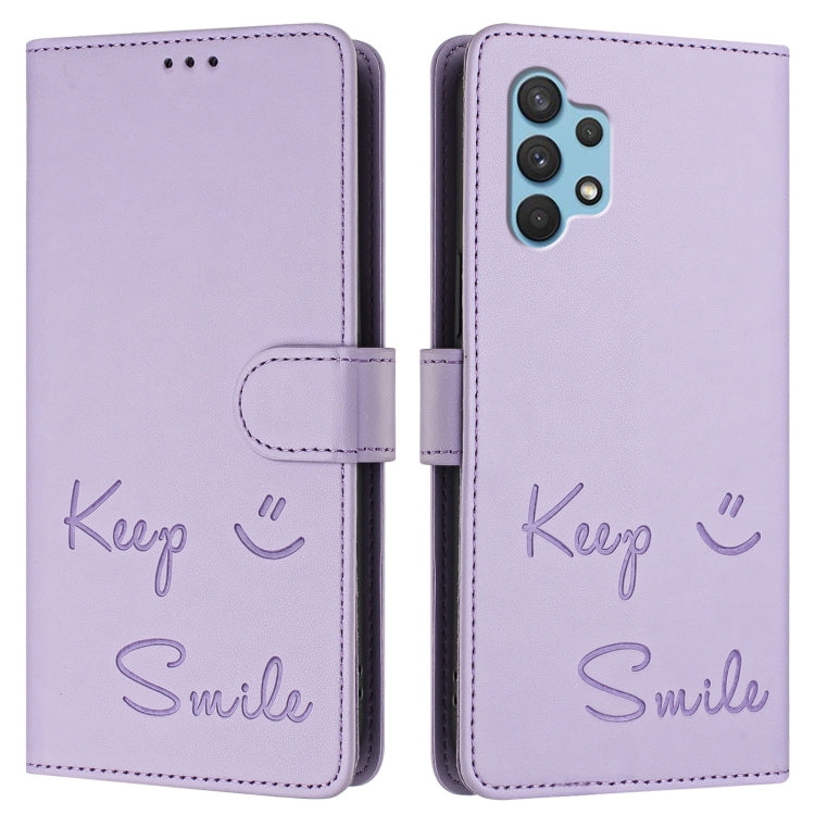 For Samsung Galaxy A32 4G Smile Embossing RFID Leather Phone Case