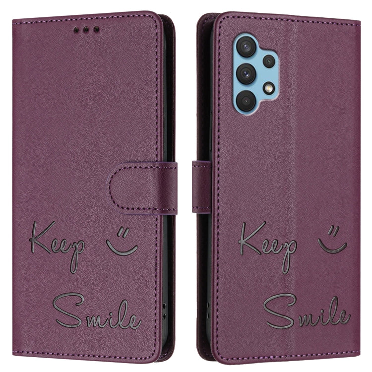 For Samsung Galaxy A32 4G Smile Embossing RFID Leather Phone Case