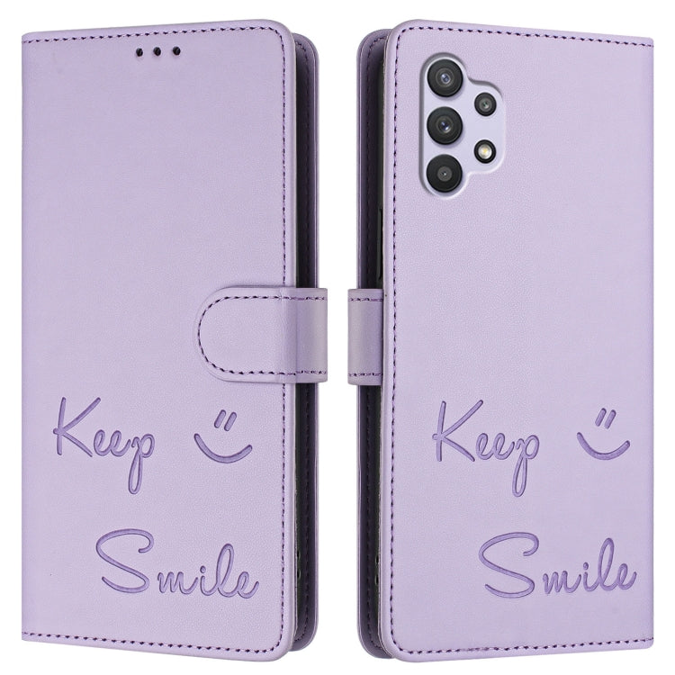 For Samsung Galaxy A32 5G / M32 5G Smile Embossing RFID Leather Phone Case