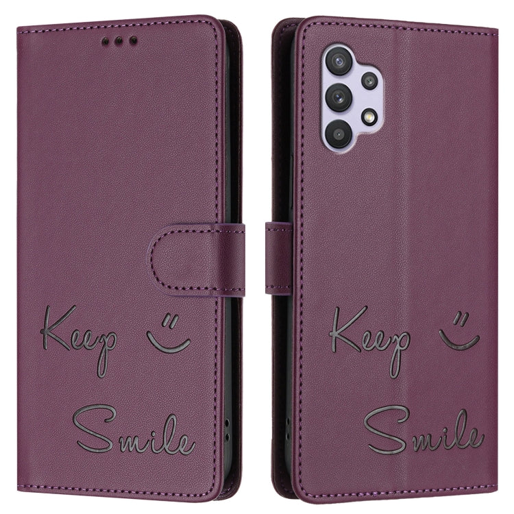 For Samsung Galaxy A32 5G / M32 5G Smile Embossing RFID Leather Phone Case