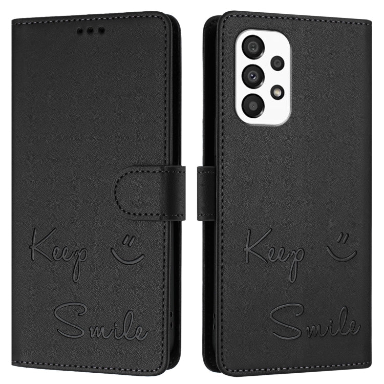For Samsung Galaxy A33 5G Smile Embossing RFID Leather Phone Case