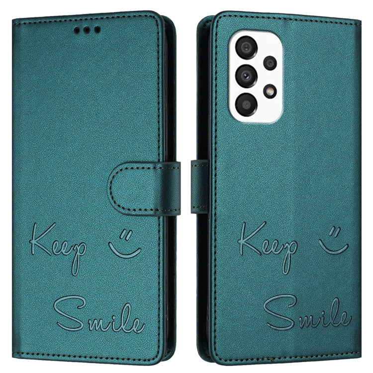 For Samsung Galaxy A33 5G Smile Embossing RFID Leather Phone Case