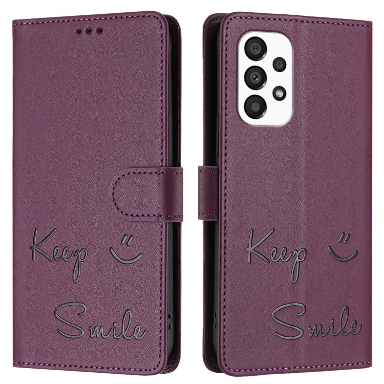 For Samsung Galaxy A33 5G Smile Embossing RFID Leather Phone Case