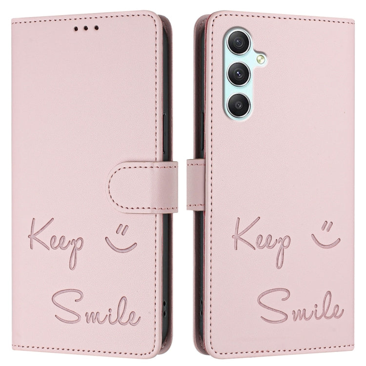 For Samsung Galaxy A34 5G Smile Embossing RFID Leather Phone Case
