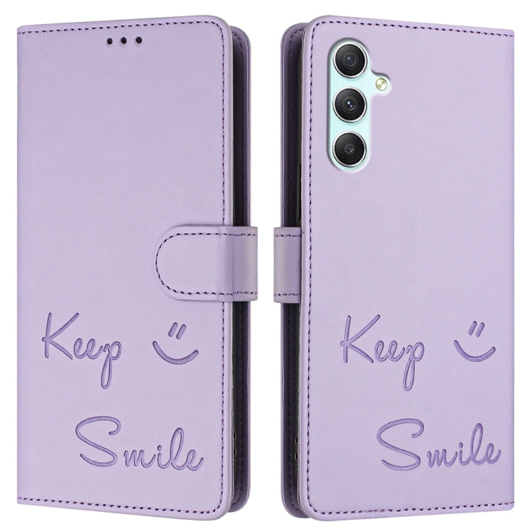 For Samsung Galaxy A34 5G Smile Embossing RFID Leather Phone Case