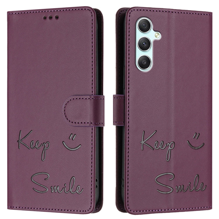 For Samsung Galaxy A34 5G Smile Embossing RFID Leather Phone Case
