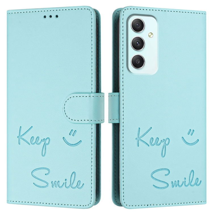 For Samsung Galaxy A35 5G Smile Embossing RFID Leather Phone Case