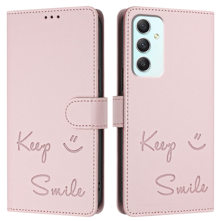 For Samsung Galaxy A35 5G Smile Embossing RFID Leather Phone Case
