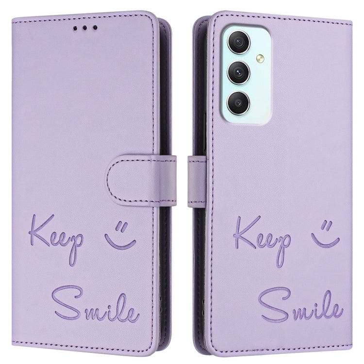 For Samsung Galaxy A35 5G Smile Embossing RFID Leather Phone Case