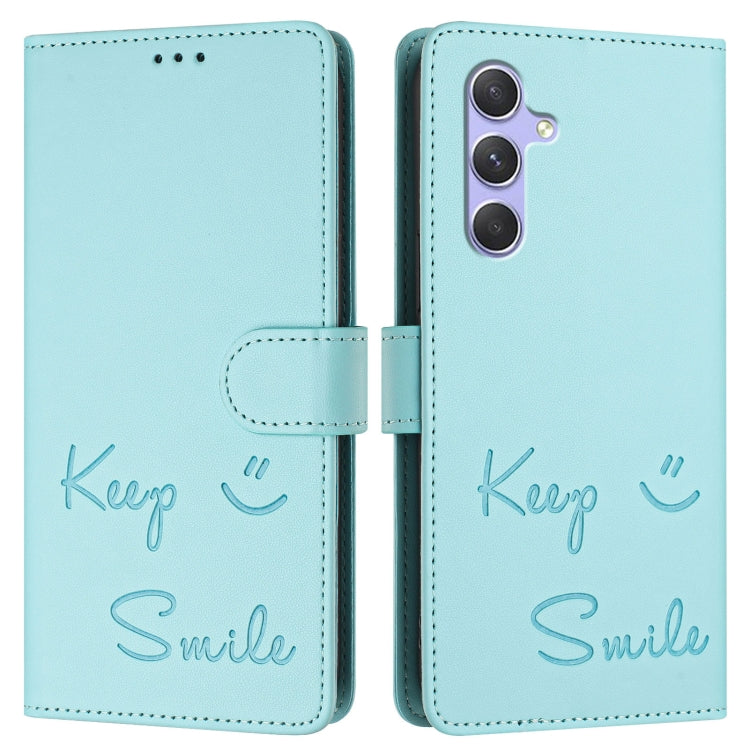 For Samsung Galaxy A54 5G Smile Embossing RFID Leather Phone Case