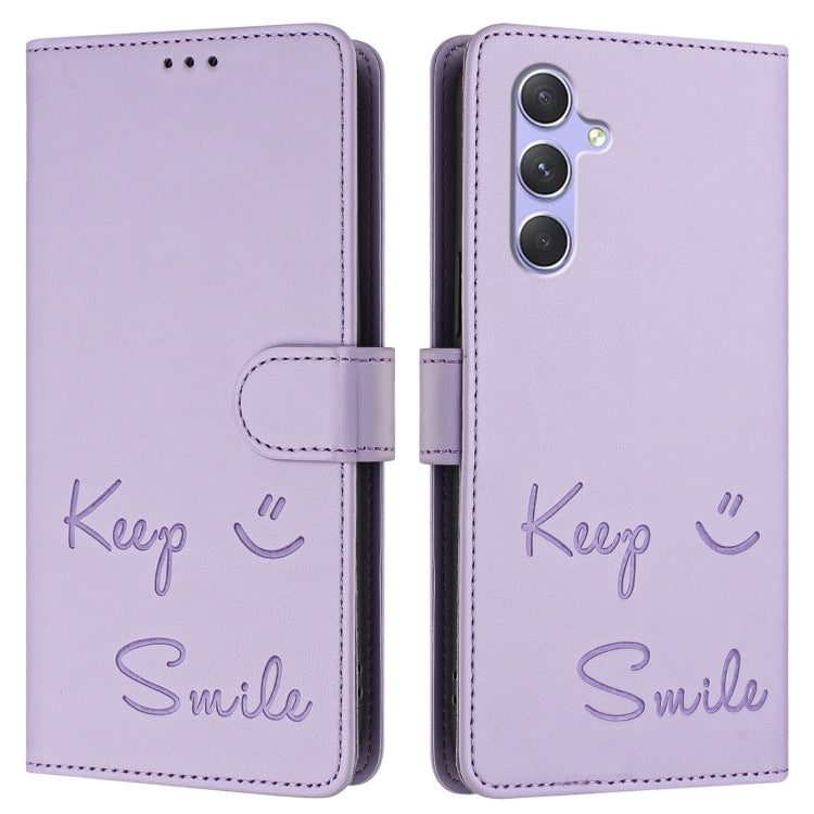 For Samsung Galaxy A54 5G Smile Embossing RFID Leather Phone Case
