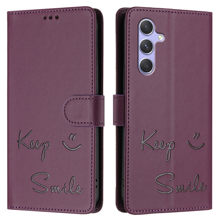 For Samsung Galaxy A54 5G Smile Embossing RFID Leather Phone Case