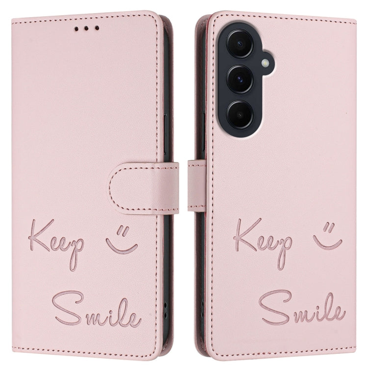 For Samsung Galaxy A55 5G Smile Embossing RFID Leather Phone Case