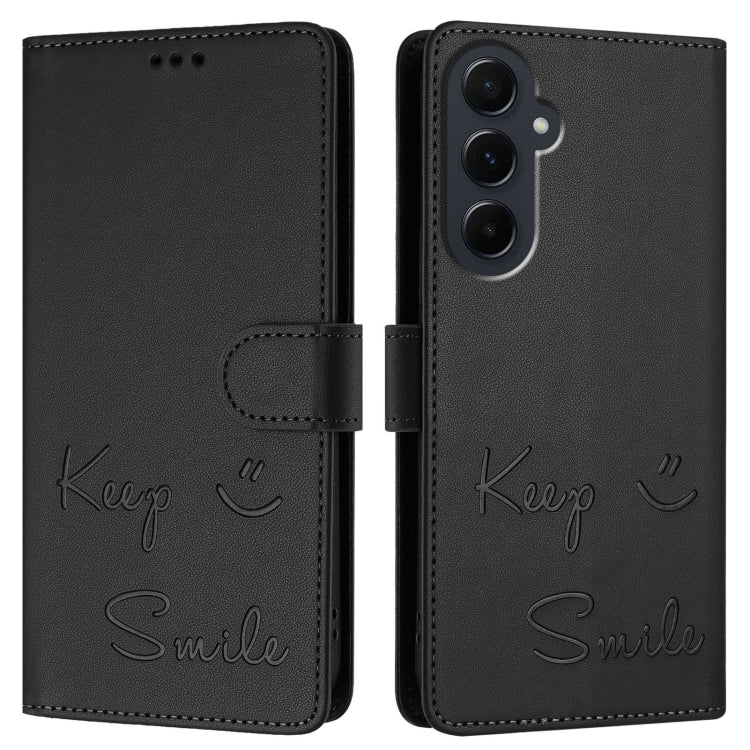 For Samsung Galaxy A55 5G Smile Embossing RFID Leather Phone Case