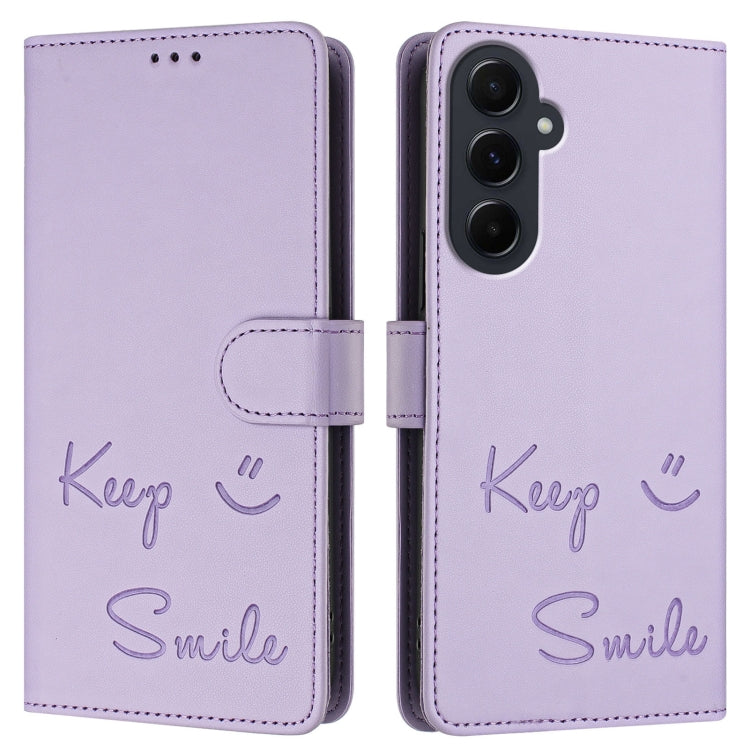 For Samsung Galaxy A55 5G Smile Embossing RFID Leather Phone Case
