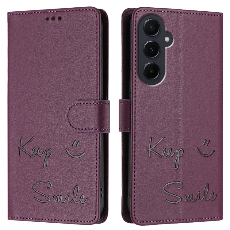 For Samsung Galaxy A55 5G Smile Embossing RFID Leather Phone Case