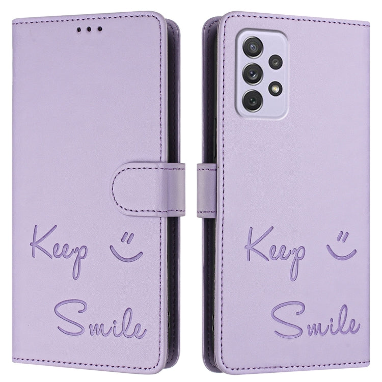 For Samsung Galaxy A72 4G / 5G Smile Embossing RFID Leather Phone Case