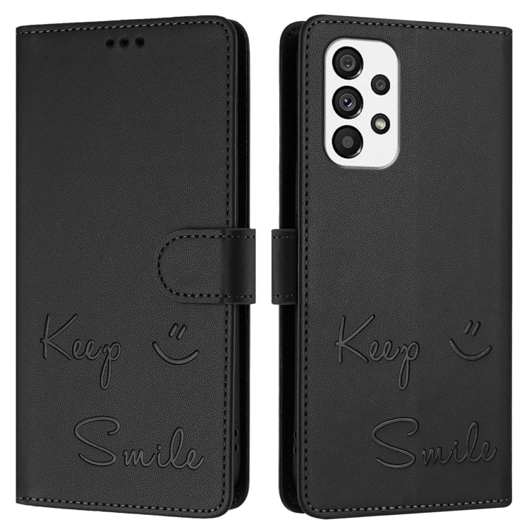 For Samsung Galaxy A73 5G Smile Embossing RFID Leather Phone Case