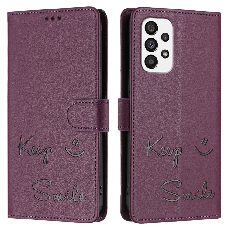 For Samsung Galaxy A73 5G Smile Embossing RFID Leather Phone Case