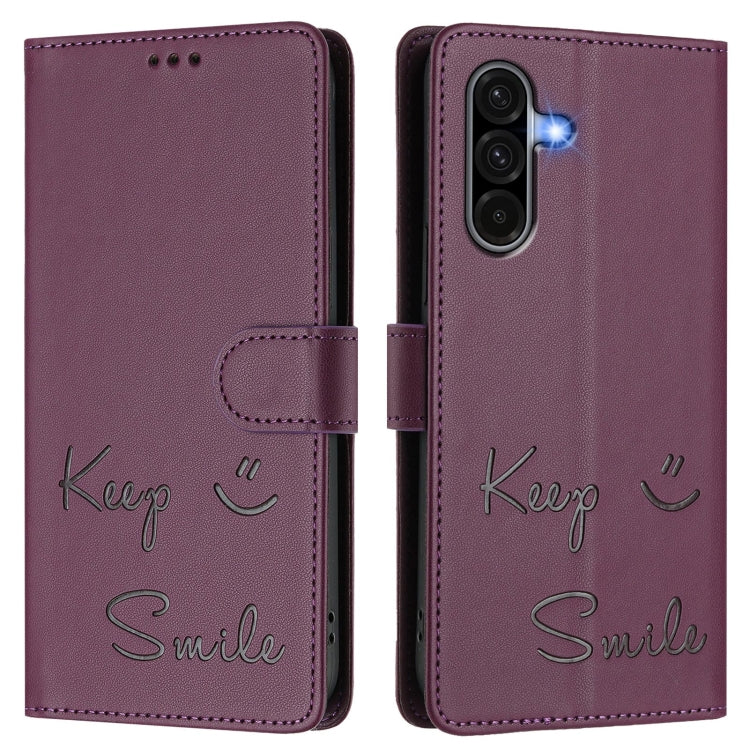 For Samsung Galaxy A36 5G Smile Embossing RFID Leather Phone Case