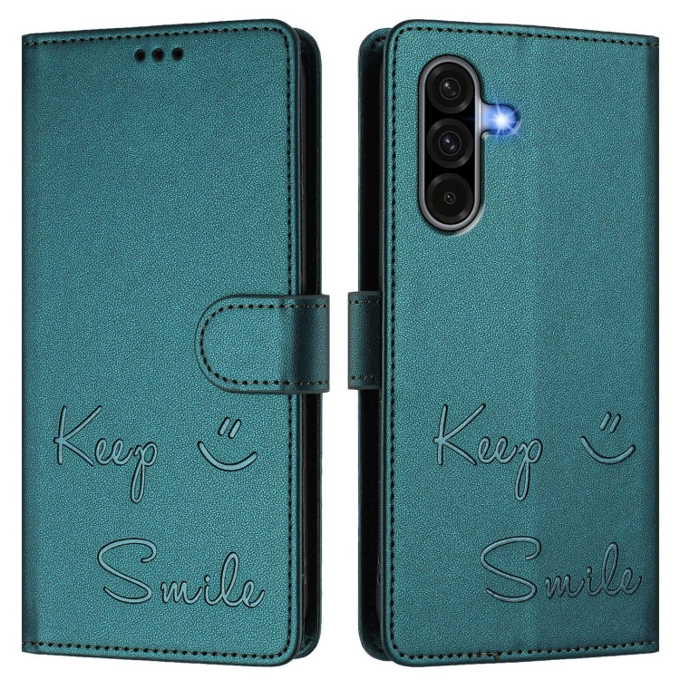 For Samsung Galaxy A56 5G Smile Embossing RFID Leather Phone Case