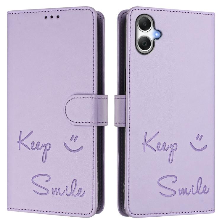 For Samsung Galaxy A06 5G / 4G Smile Embossing RFID Leather Phone Case