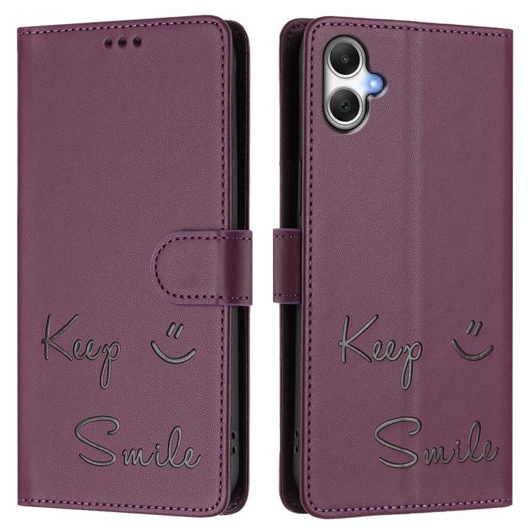 For Samsung Galaxy A06 5G / 4G Smile Embossing RFID Leather Phone Case