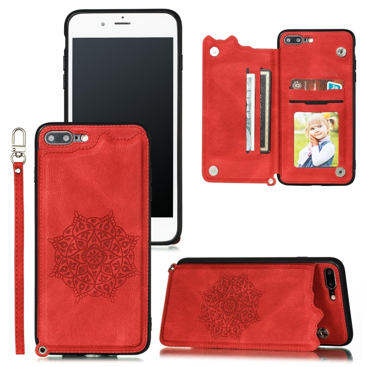For iPhone 8 Plus & 7 Plus Mandala Embossed PU + TPU Case with Holder & Card Slots & Photo Frame & Hand Strap