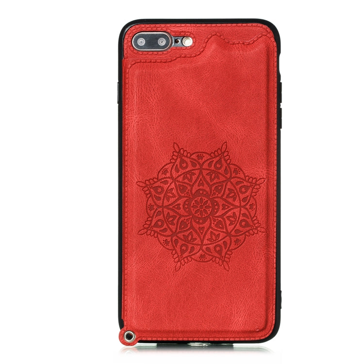 For iPhone 8 Plus & 7 Plus Mandala Embossed PU + TPU Case with Holder & Card Slots & Photo Frame & Hand Strap