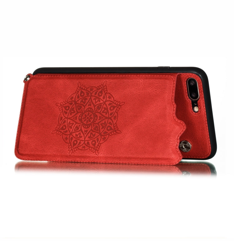For iPhone 8 Plus & 7 Plus Mandala Embossed PU + TPU Case with Holder & Card Slots & Photo Frame & Hand Strap