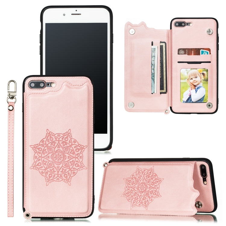 For iPhone 8 Plus & 7 Plus Mandala Embossed PU + TPU Case with Holder & Card Slots & Photo Frame & Hand Strap