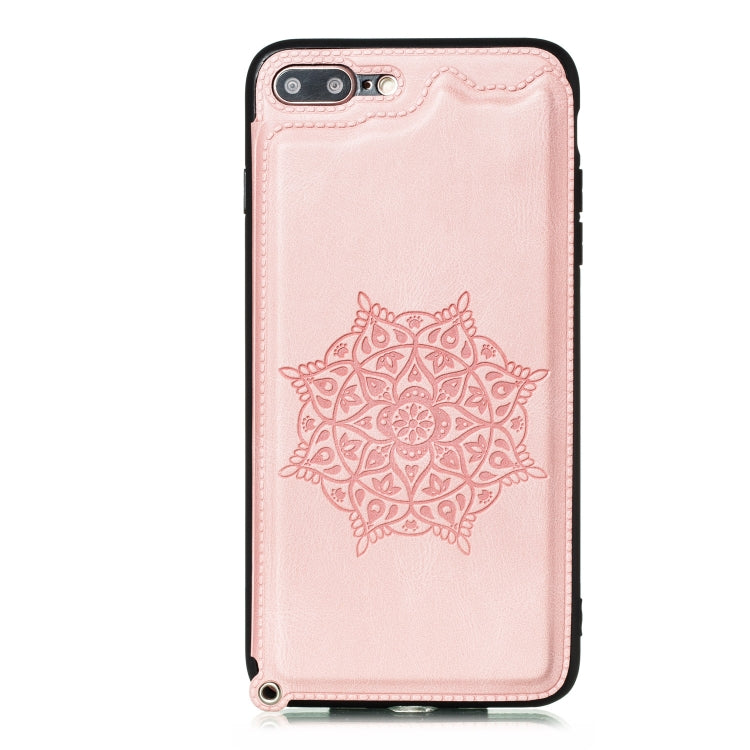 For iPhone 8 Plus & 7 Plus Mandala Embossed PU + TPU Case with Holder & Card Slots & Photo Frame & Hand Strap