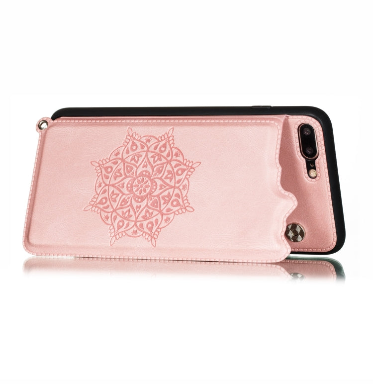 For iPhone 8 Plus & 7 Plus Mandala Embossed PU + TPU Case with Holder & Card Slots & Photo Frame & Hand Strap