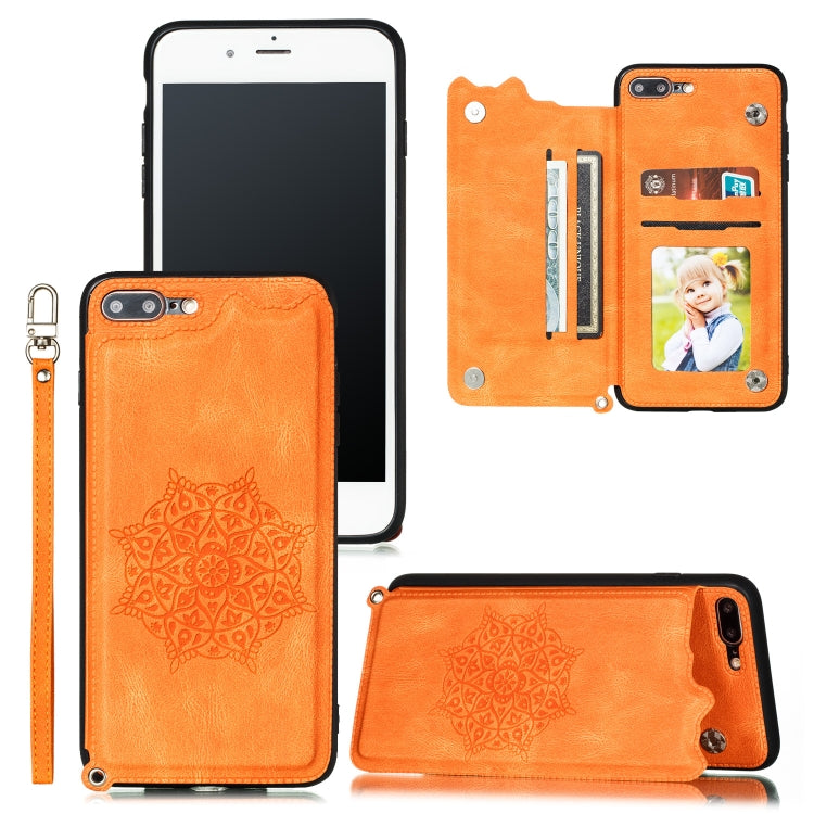 For iPhone 8 Plus & 7 Plus Mandala Embossed PU + TPU Case with Holder & Card Slots & Photo Frame & Hand Strap