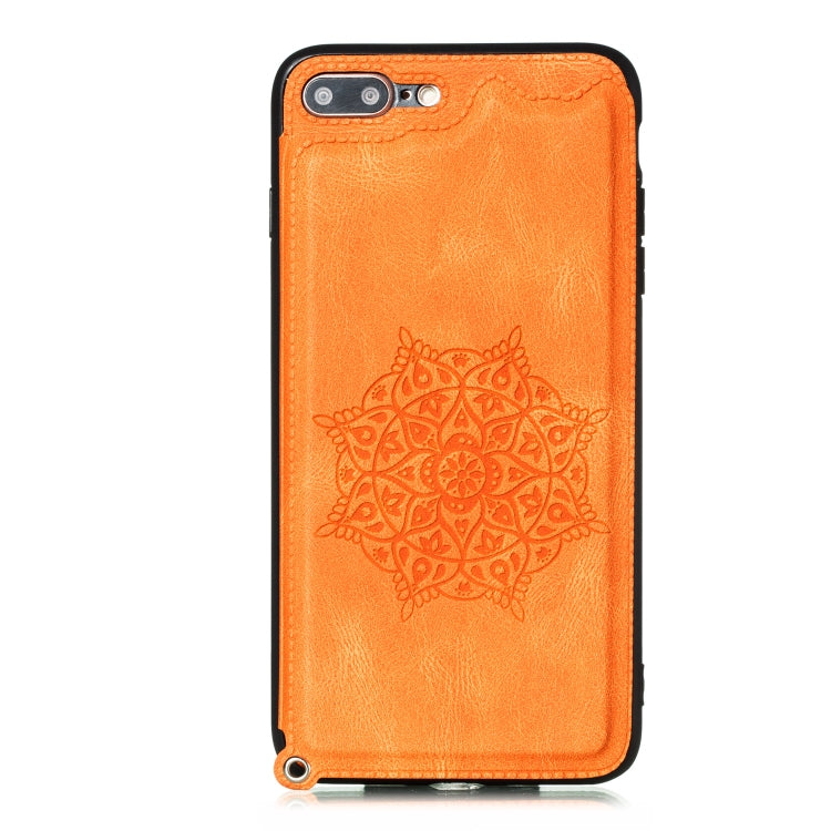 For iPhone 8 Plus & 7 Plus Mandala Embossed PU + TPU Case with Holder & Card Slots & Photo Frame & Hand Strap