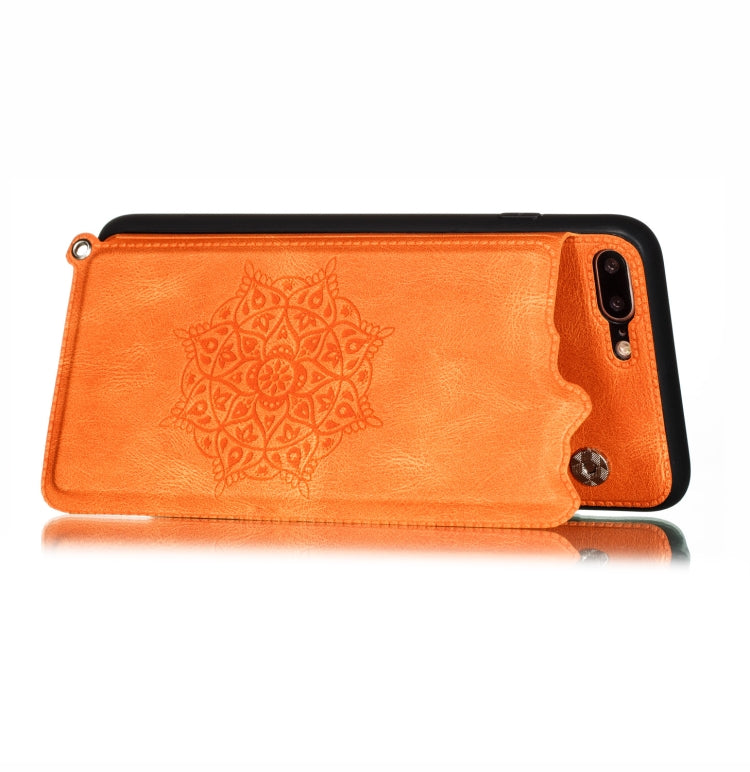 For iPhone 8 Plus & 7 Plus Mandala Embossed PU + TPU Case with Holder & Card Slots & Photo Frame & Hand Strap