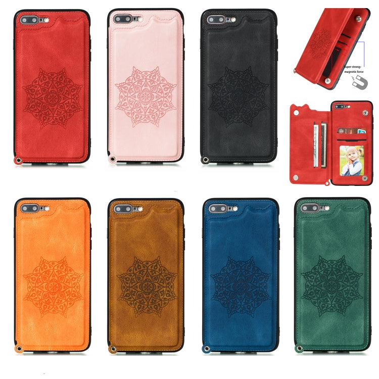 For iPhone 8 Plus & 7 Plus Mandala Embossed PU + TPU Case with Holder & Card Slots & Photo Frame & Hand Strap