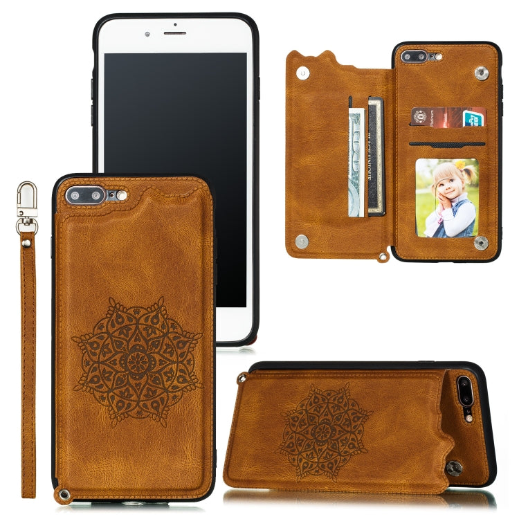 For iPhone 8 Plus & 7 Plus Mandala Embossed PU + TPU Case with Holder & Card Slots & Photo Frame & Hand Strap