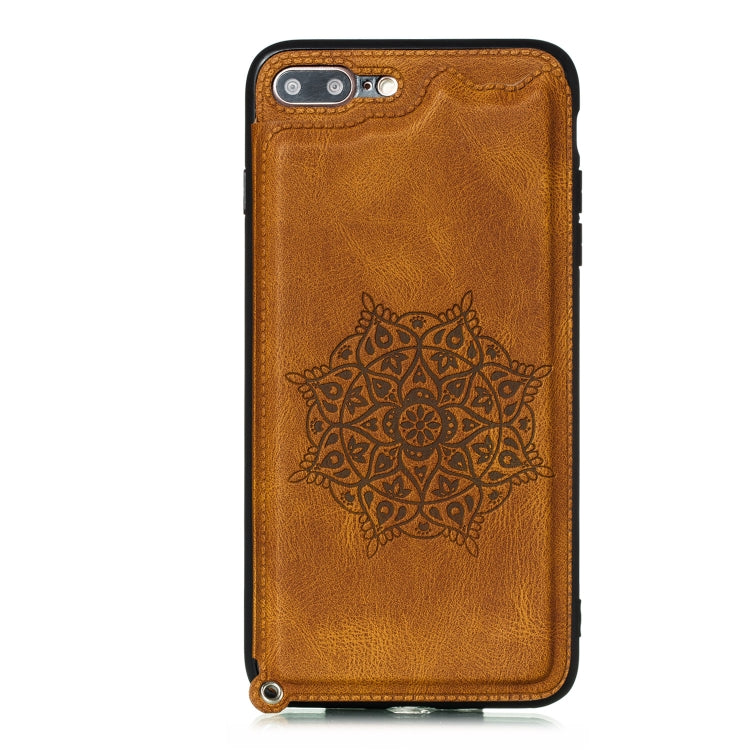 For iPhone 8 Plus & 7 Plus Mandala Embossed PU + TPU Case with Holder & Card Slots & Photo Frame & Hand Strap