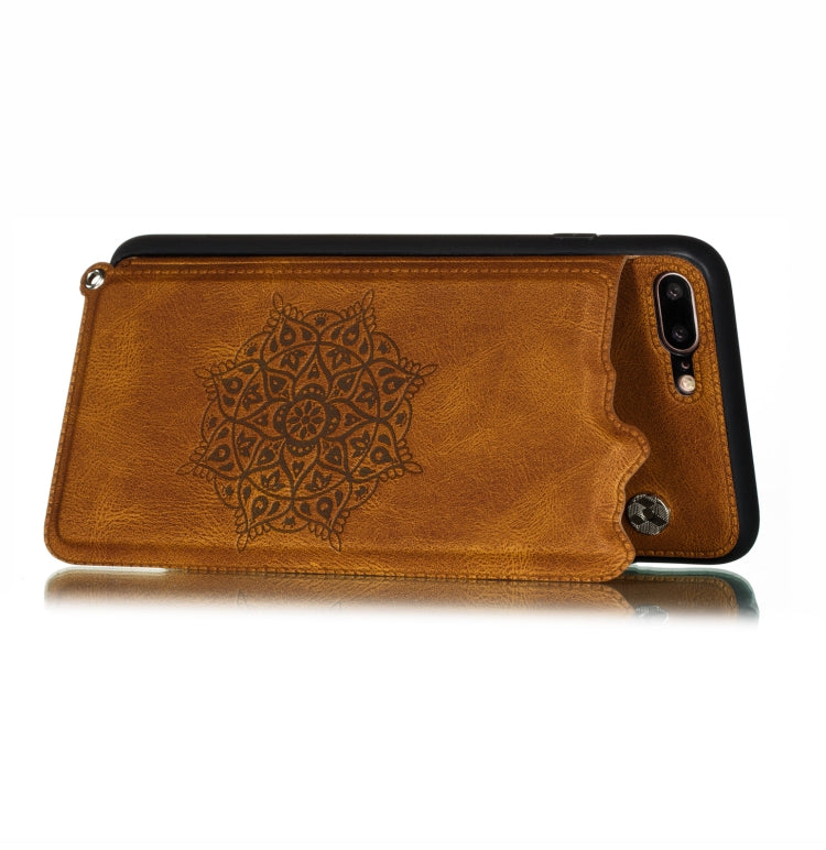 For iPhone 8 Plus & 7 Plus Mandala Embossed PU + TPU Case with Holder & Card Slots & Photo Frame & Hand Strap