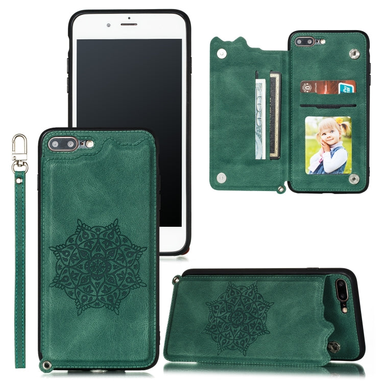 For iPhone 8 Plus & 7 Plus Mandala Embossed PU + TPU Case with Holder & Card Slots & Photo Frame & Hand Strap