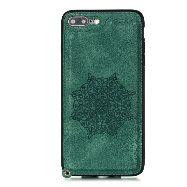For iPhone 8 Plus & 7 Plus Mandala Embossed PU + TPU Case with Holder & Card Slots & Photo Frame & Hand Strap
