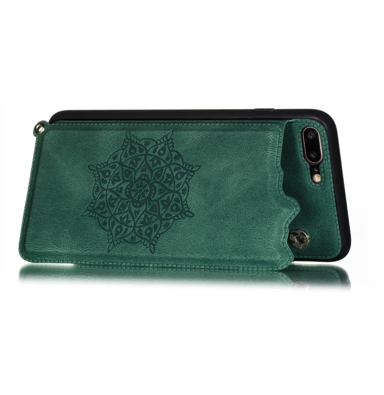 For iPhone 8 Plus & 7 Plus Mandala Embossed PU + TPU Case with Holder & Card Slots & Photo Frame & Hand Strap